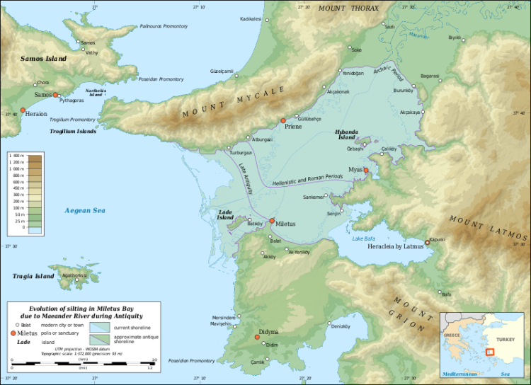 Γεωγραφικός Χάρτης της Μιλήτου την εποχή της ναυμαχίας. (Eric Gaba   Wikimedia Commons user: Sting